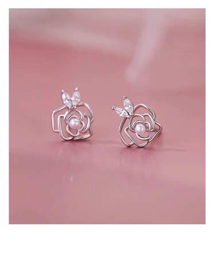 925 Sterling Silver Rose Stud Earring SpreePicky