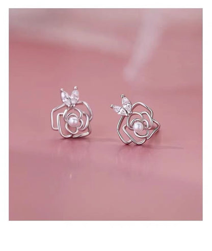 925 Sterling Silver Rose Stud Earring SpreePicky