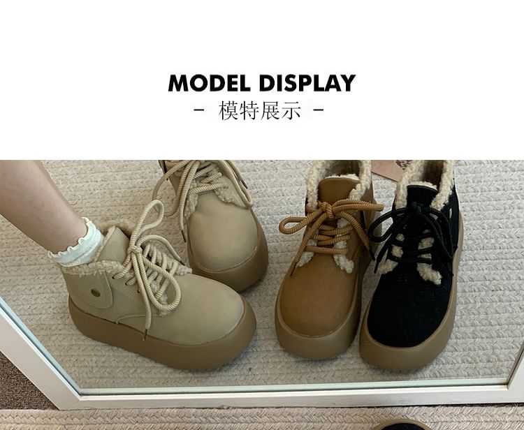 Platform Fleece-Lined Lace-Up Faux Suede Shoes SpreePicky