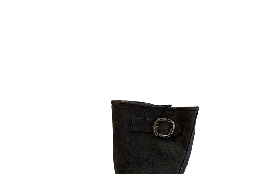 Platform Plain Buckled Faux Suede Mid-Calf Boots SpreePicky