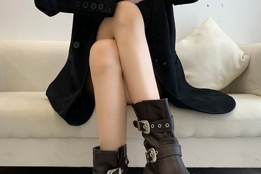 Platform Plain Grommet Buckled Faux Leather Short Boots SpreePicky