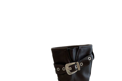 Platform Plain Grommet Buckled Faux Leather Short Boots SpreePicky