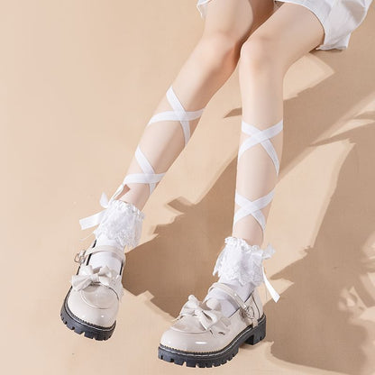 Cross Strap Ribbon Accent Crew Socks SpreePicky