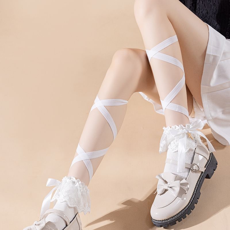 Cross Strap Ribbon Accent Crew Socks SpreePicky