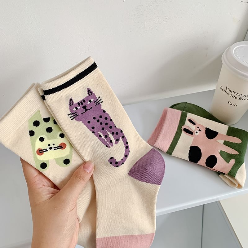 Cat Print Crew Socks SpreePicky