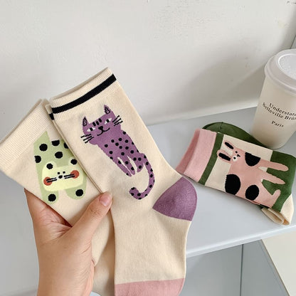 Cat Print Crew Socks SpreePicky