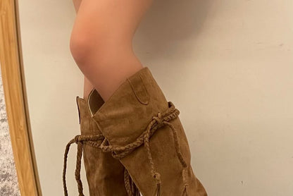 Platform Tassel Knee High Boots SpreePicky