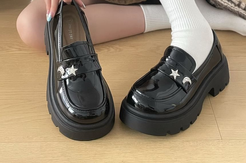 Platform Star Moon Buckle Loafers SpreePicky