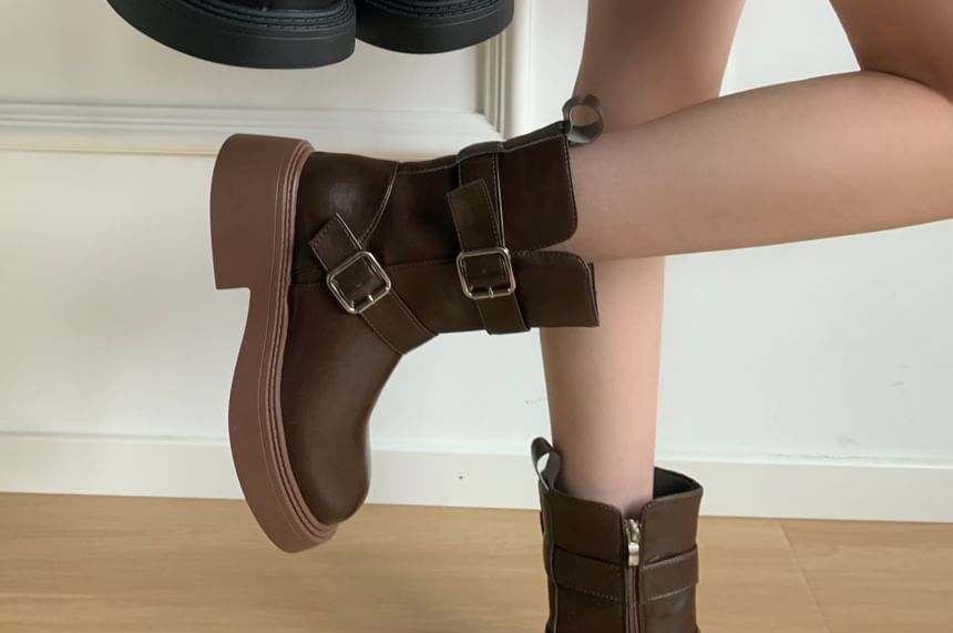 Platform Buckle Short Boots SpreePicky