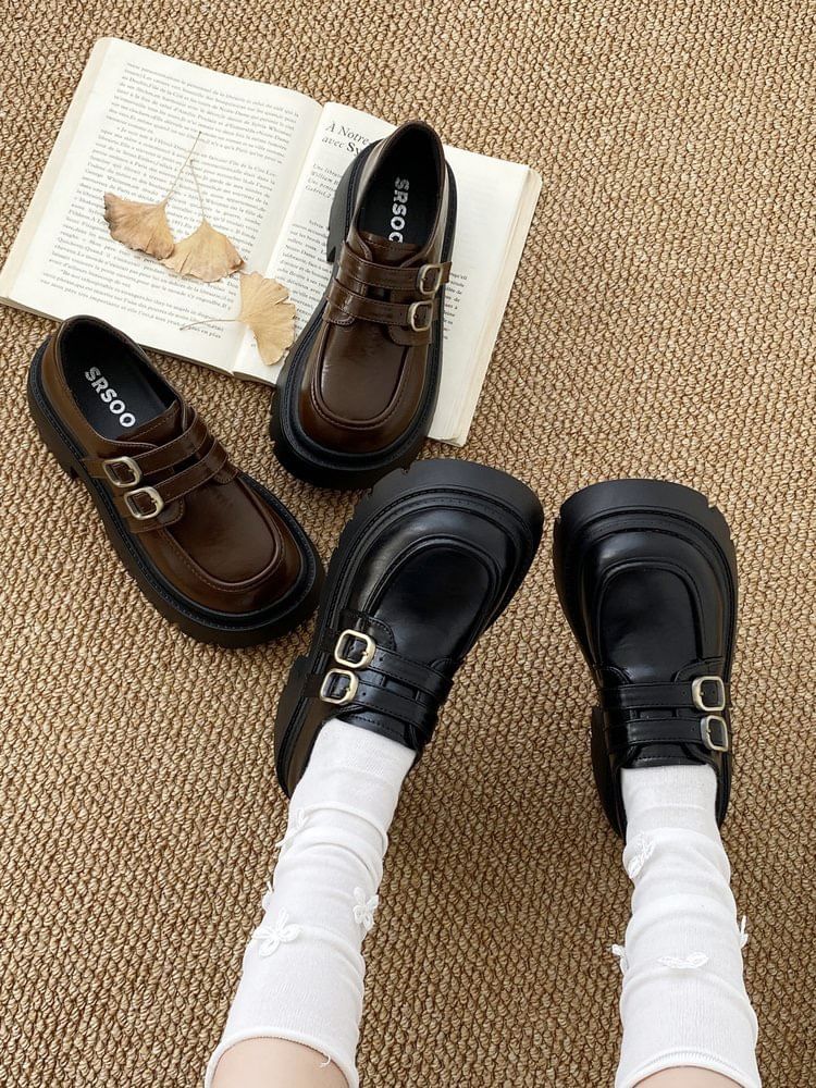 Platform Buckled Strap Loafers SpreePicky