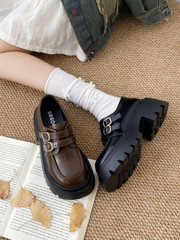 Platform Buckled Strap Loafers SpreePicky