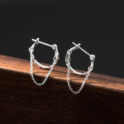 925 Sterling Silver Chain Hoop Earring SpreePicky