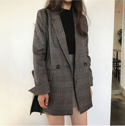 Lapel Collar Plaid Double SpreePicky