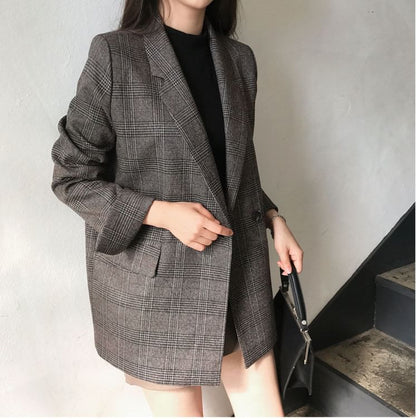 Lapel Collar Plaid Double SpreePicky