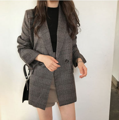 Lapel Collar Plaid Double SpreePicky