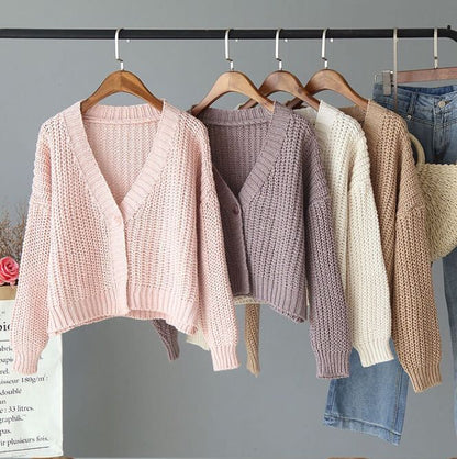 One-Button V-Neck Cardigan in 6 Colors SpreePicky