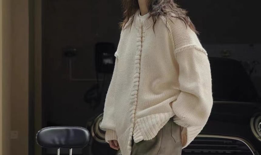 Oversized Stitched Round-Neck Cardigan SpreePicky