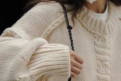 Oversized Stitched Round-Neck Cardigan SpreePicky