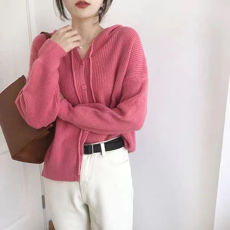 V-Neck Hooded Cardigan in 7 Colors SpreePicky