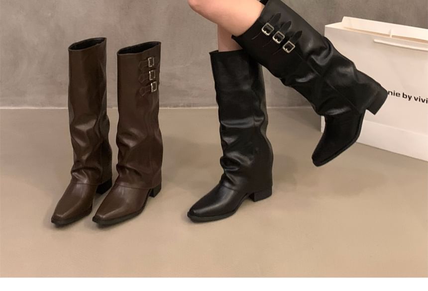 Block Heel Adjustable Buckled Tall Boots SpreePicky