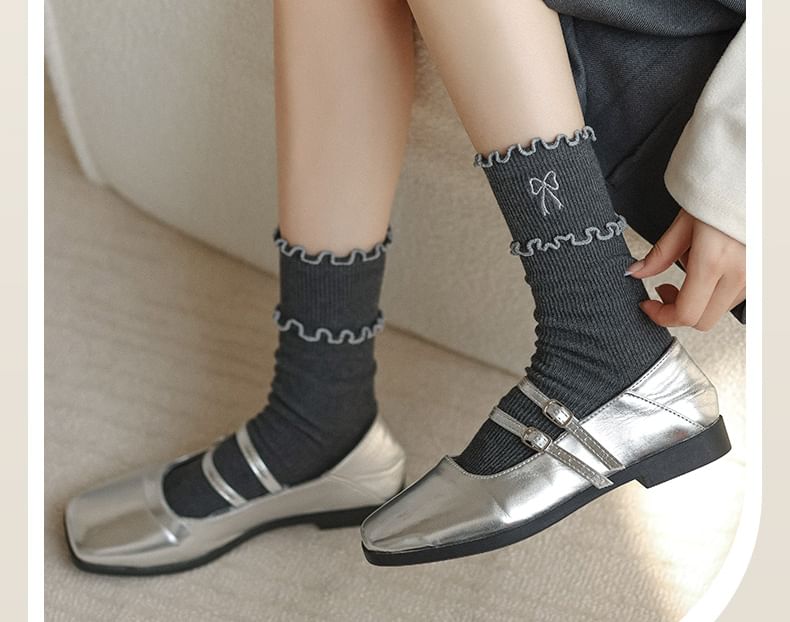 Bow Embroidered Frill Short Socks / Set SpreePicky