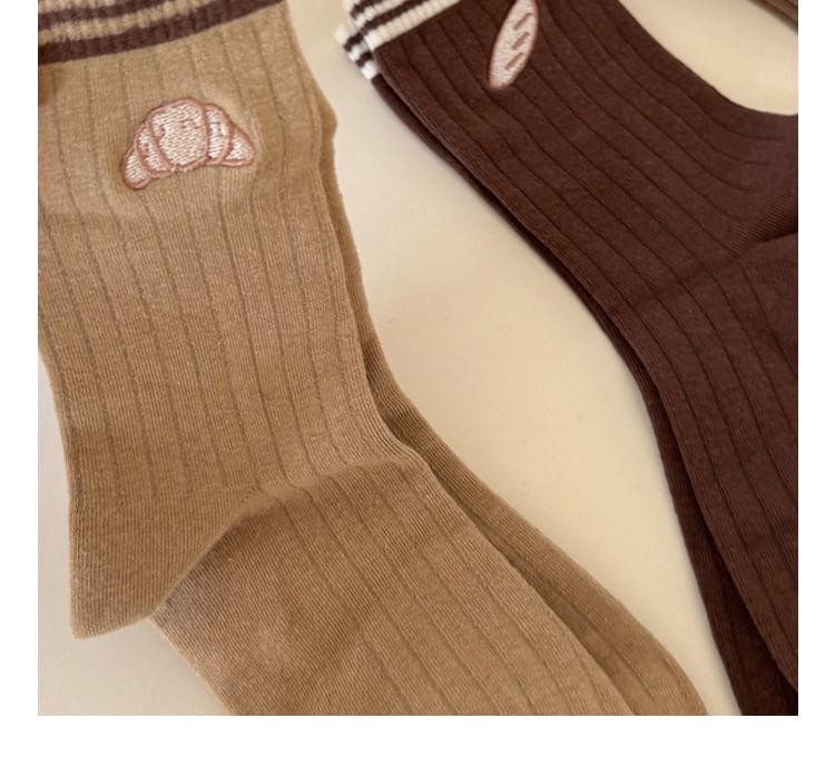 Striped Embroidered Ribbed Short Socks Set SpreePicky