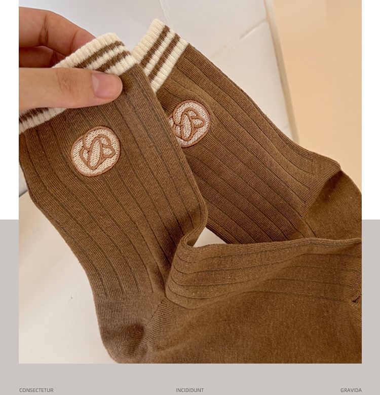 Striped Embroidered Ribbed Short Socks Set SpreePicky