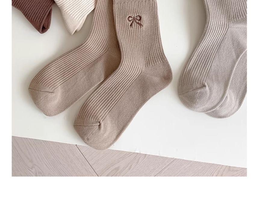 Bow Embroidered Ribbed Short Socks Set SpreePicky