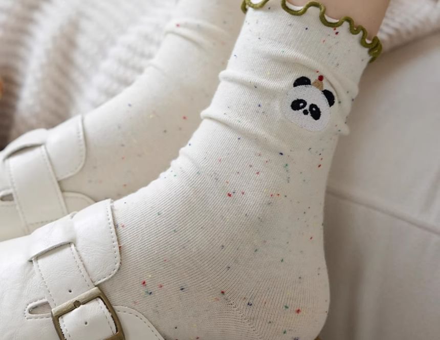 Animal Embroidered Melange Frill Short Socks Set SpreePicky