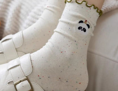 Animal Embroidered Melange Frill Short Socks Set SpreePicky