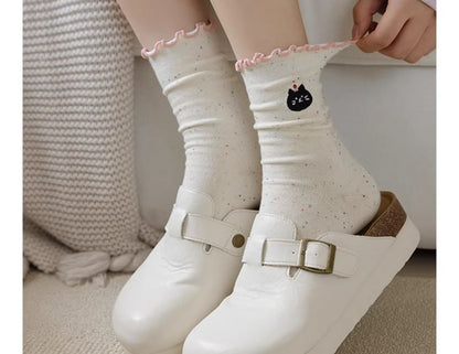 Animal Embroidered Melange Frill Short Socks Set SpreePicky