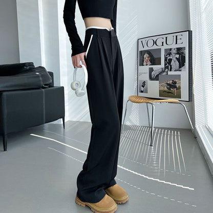 High Waist Contrast Trim Wide Leg Pants SpreePicky