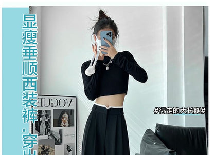 High Waist Contrast Trim Wide Leg Pants SpreePicky