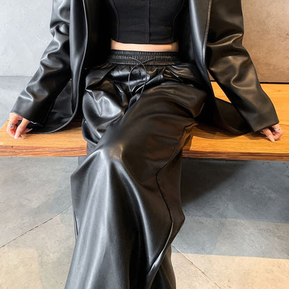 High Waist Faux Leather Wide Leg Pants SpreePicky