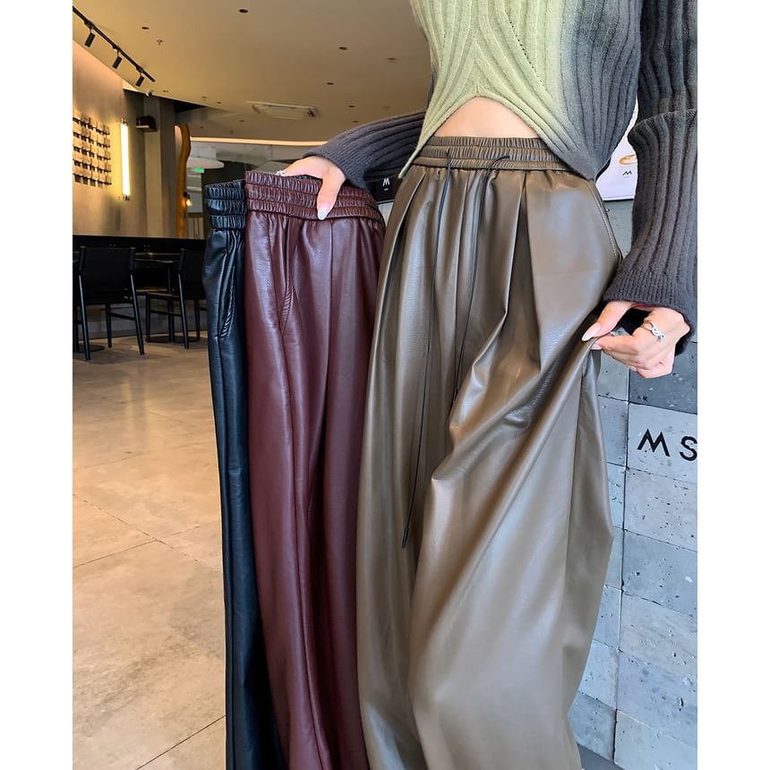 High Waist Faux Leather Wide Leg Pants SpreePicky