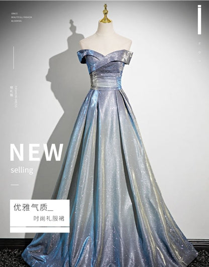 Strapless Glossy A-Line Evening Gown SpreePicky