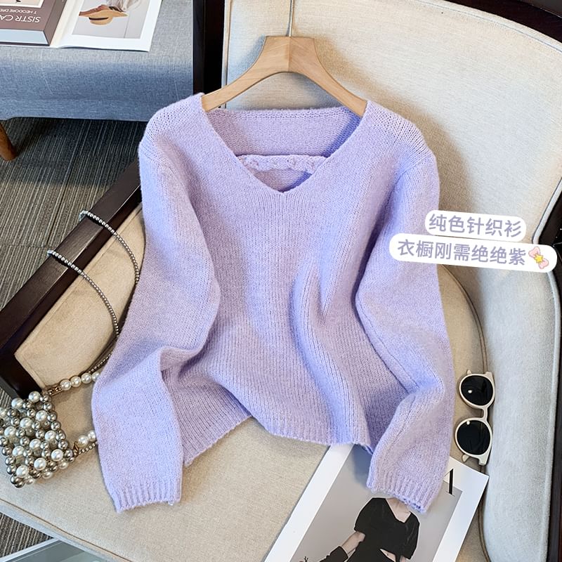 V-Neck Plain Sweater SpreePicky