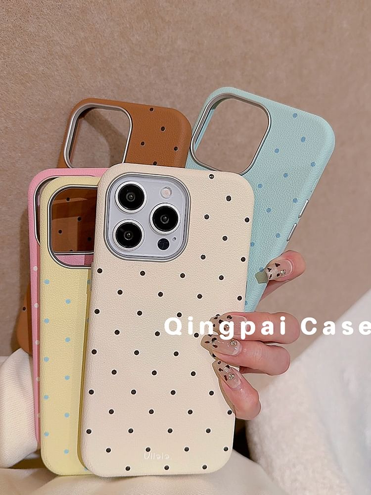 Plain Leather Dots Phone Case - iPhone 16 Pro Max / 16 Pro / 16 / 15 Pro Max / 15 Pro / 15 / 14 Pro Max / 14 Pro / 14 / 13 Pro Max / 13 Pro / 13 / 12 Pro Max / 12 Pro / 12 SpreePicky