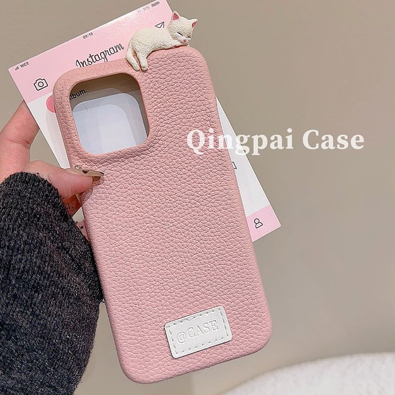 Plain Leather Cat Phone Case - iPhone 16 Pro Max / 16 Pro / 16 / 15 Pro Max / 15 Pro / 15 / 14 Pro Max / 14 Pro / 14 / 13 Pro Max / 13 Pro / 13 SpreePicky