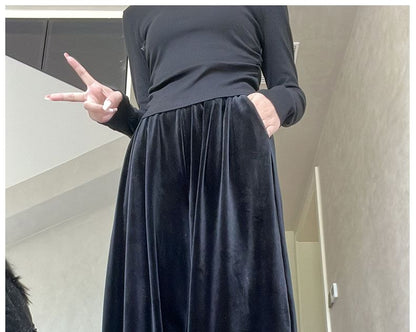 Velvet High Waist Elastic Waist Drape Wide Leg Pants SpreePicky