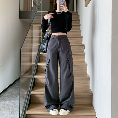 High Waist Plain Wide Leg Cargo Pants SpreePicky