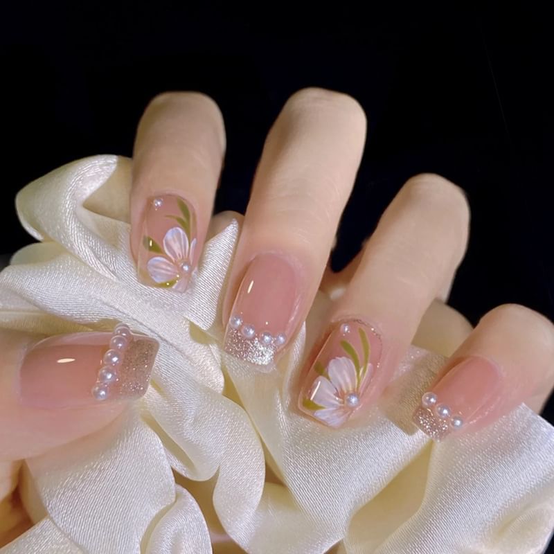 Floral Faux Pearl Press On Nail SpreePicky