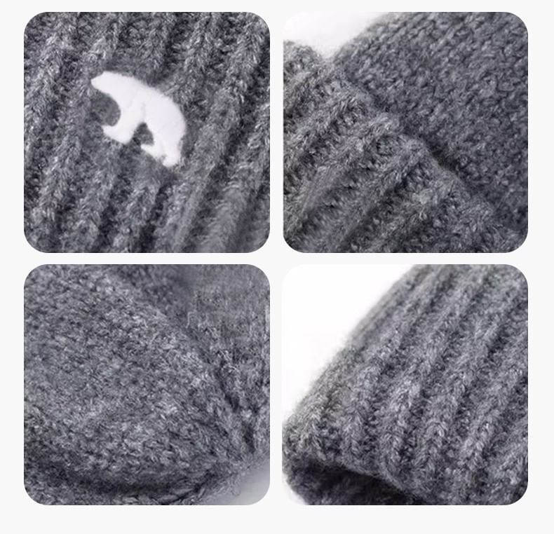 Bear Embroidered Knit Beanie SpreePicky