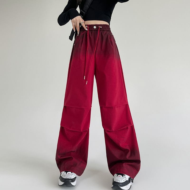 Drawstring Waist Gradient Wide Leg Pants SpreePicky