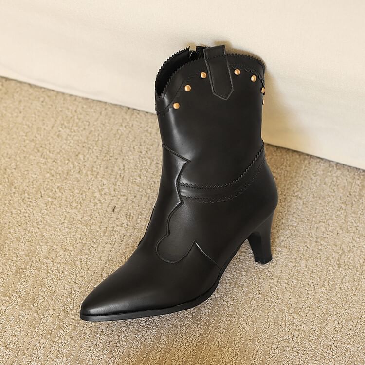 Studded Chunky Heel Short Boots SpreePicky