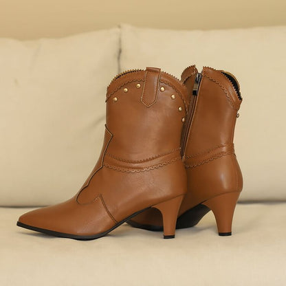 Studded Chunky Heel Short Boots SpreePicky