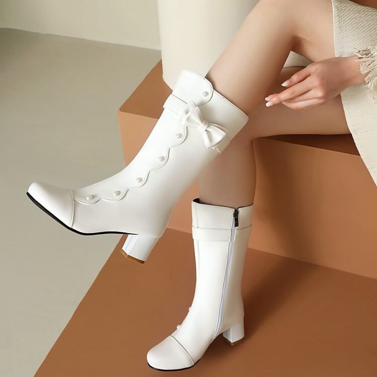 Faux Pearl Chunky Heel Mid SpreePicky