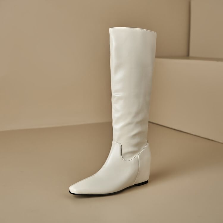 Plain Hidden Wedge Heel Tall Boots SpreePicky