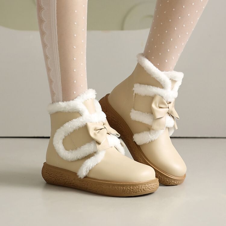 Bow Fluffy Trim Platform Short Boots SpreePicky