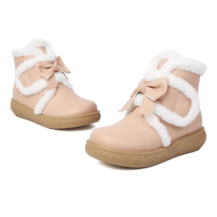 Bow Fluffy Trim Platform Short Boots SpreePicky